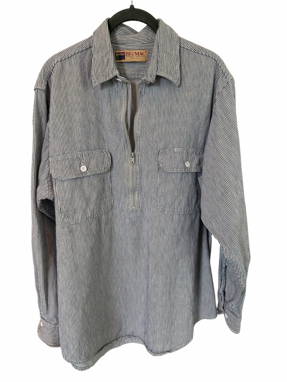Vintage Big Mac Pinstripe Front Zip Work Shirt